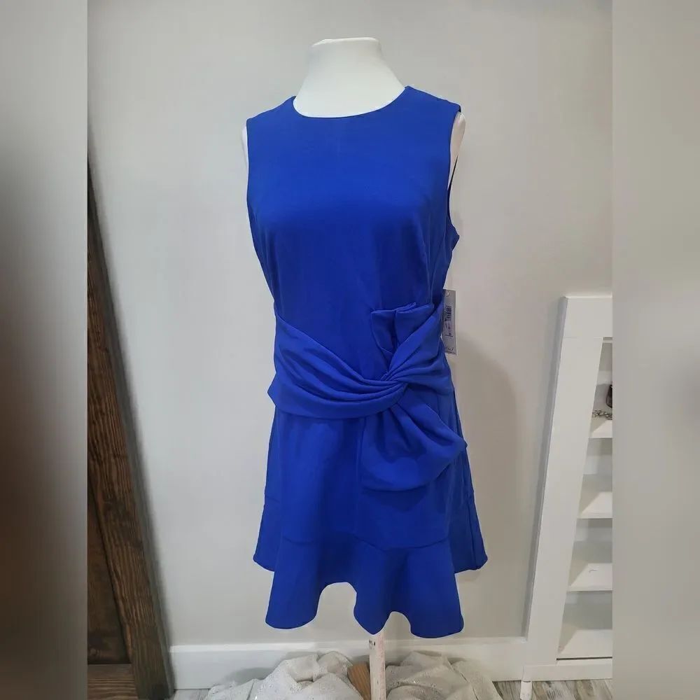 Eliza J Sleeveless Draped Bow Shift Dress NWT size 10 Blue